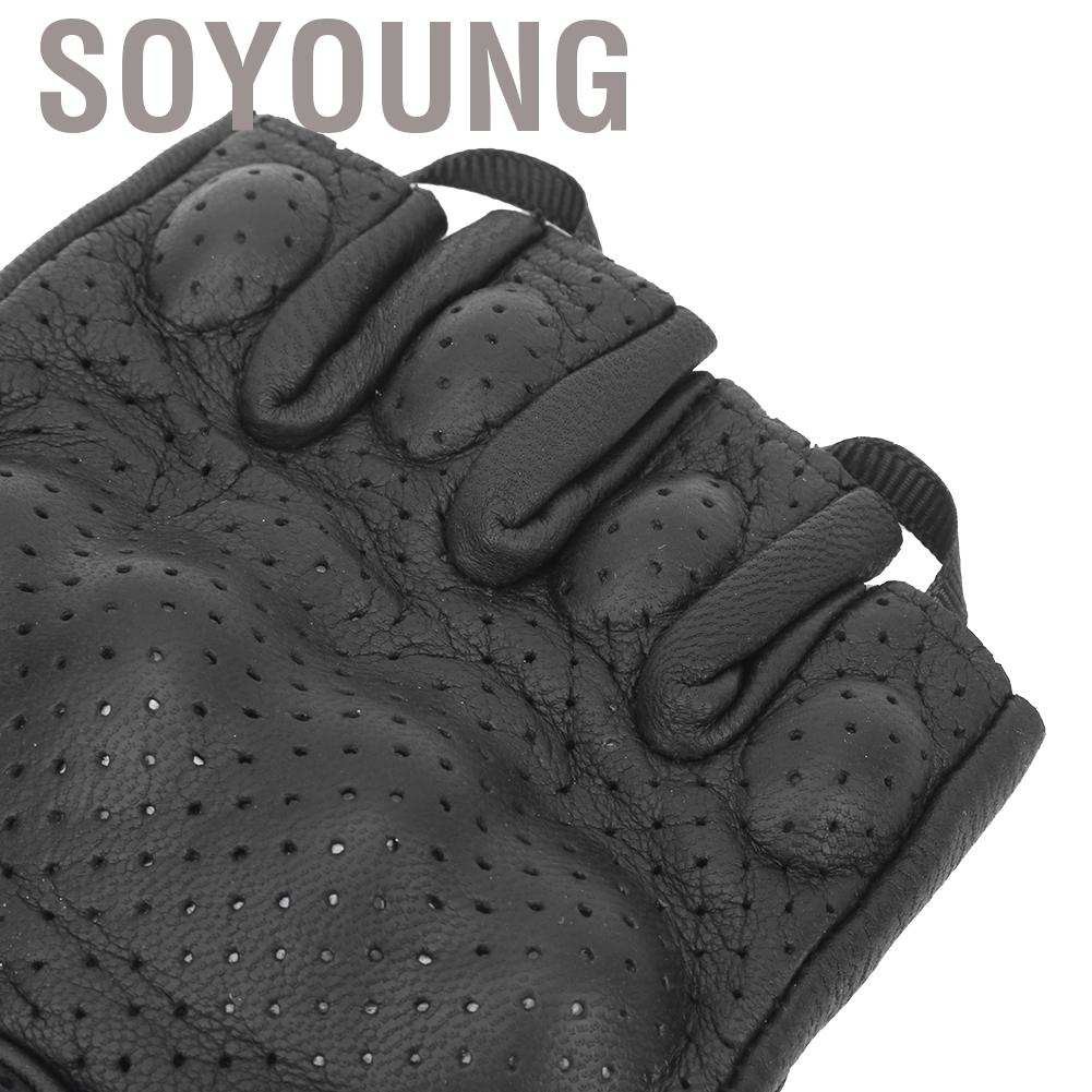 Soyoung Half Fingers Motorcycle Gloves Leather Breathable Anti Slip Protective Riding Cycling Hand Wear
