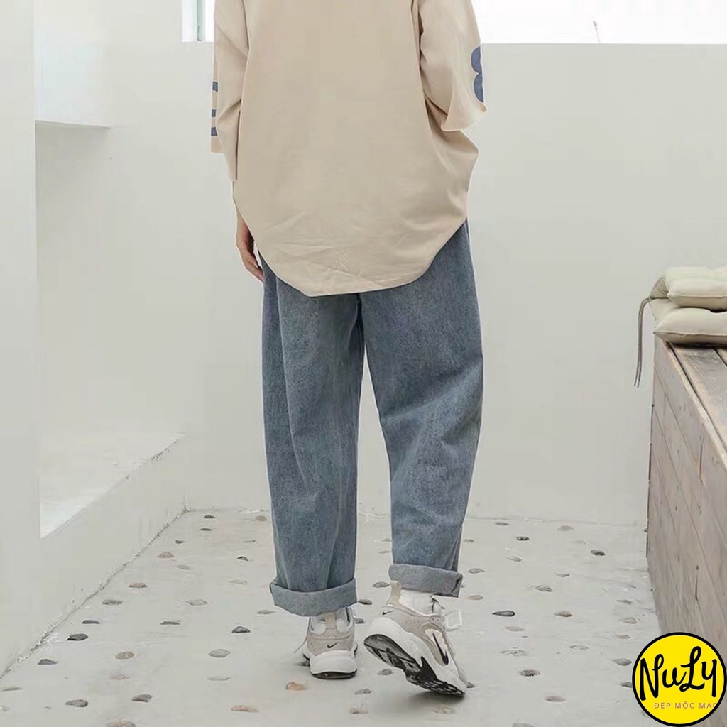 Quần bò nữ ống rộng jean Baggy lưng cao phong cách Ulzzang mặc 4 mùa tiện lợi NULY_21