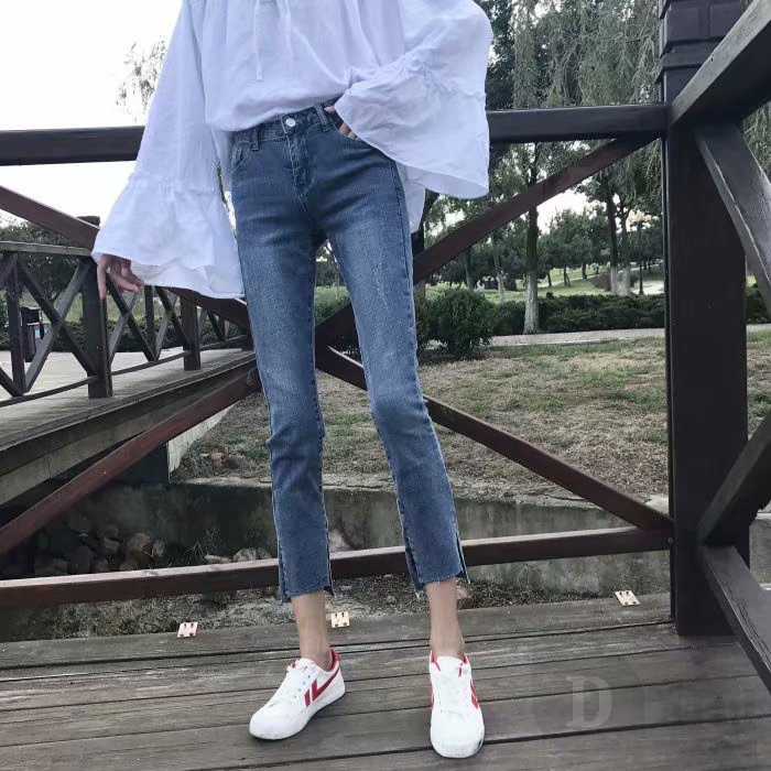 Daduhey Quần Jeans Dài Lưng Cao Ống Đứng Thời Trang Hàn Quốc Cho Nữ