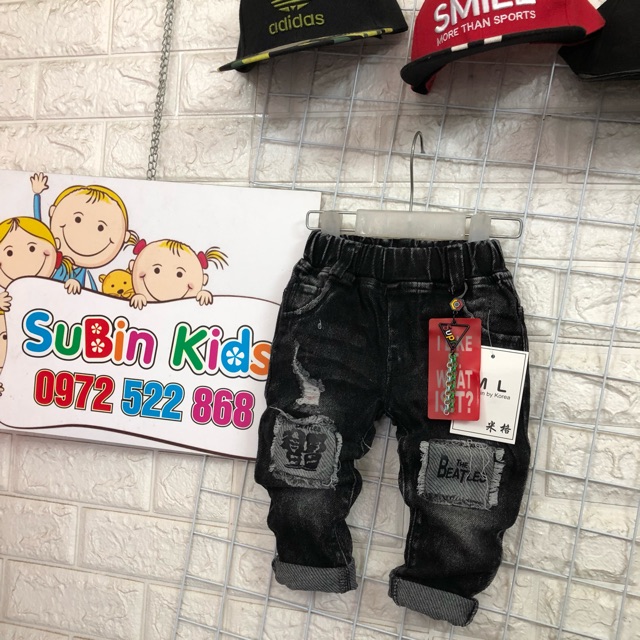 Combo 2 Quần jean nhí cho bé SB sz 8-15kg rách vá màu đen mốc quá đẹp