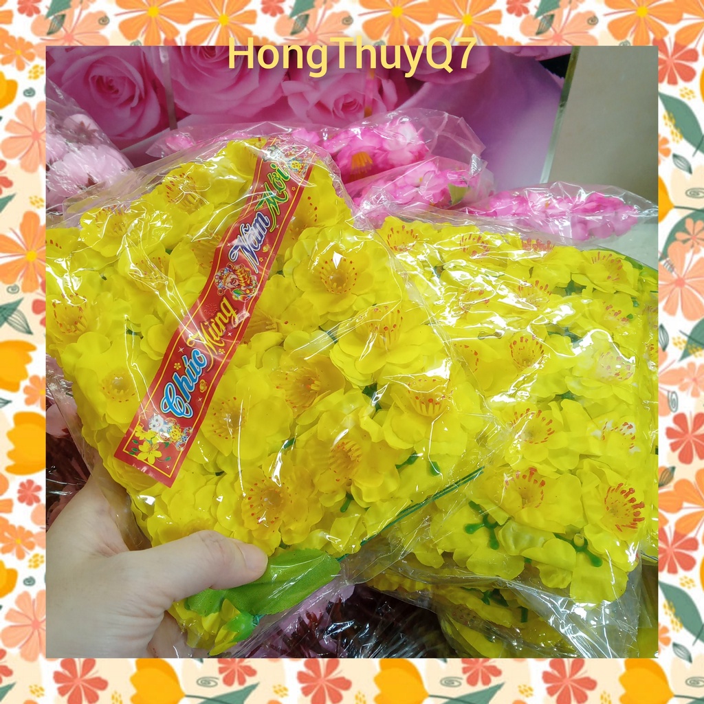 Hoa Mai Vàng, hoa đào hồng giả bằng nhựa trang trí ngày Tết 1 bịch 40 bông /8.4/- HongThuyQ7