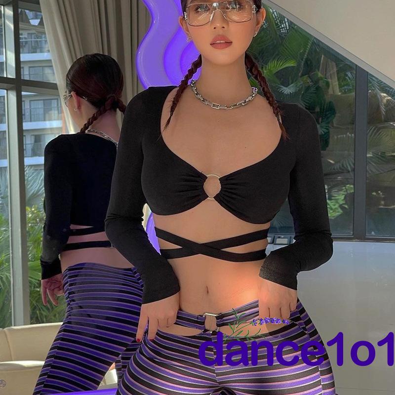 Áo croptop tay dài cổ vuông màu trơn kiểu dáng đơn giản thời trang cho nữ