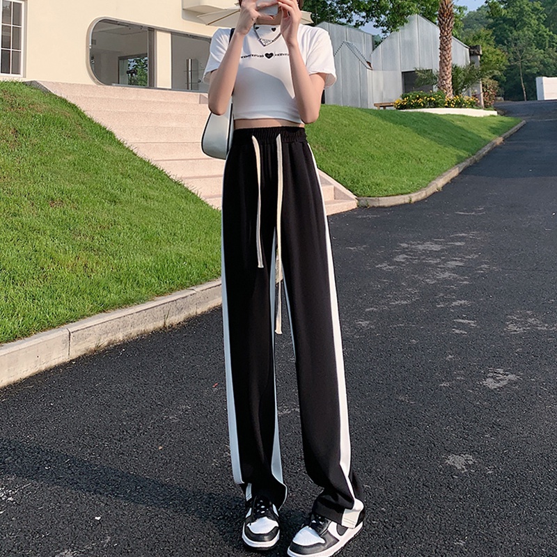 Quần dài ZHELIHANGFEI ống rộng lưng cao phối dây rút thời trang cá tính cho nữ