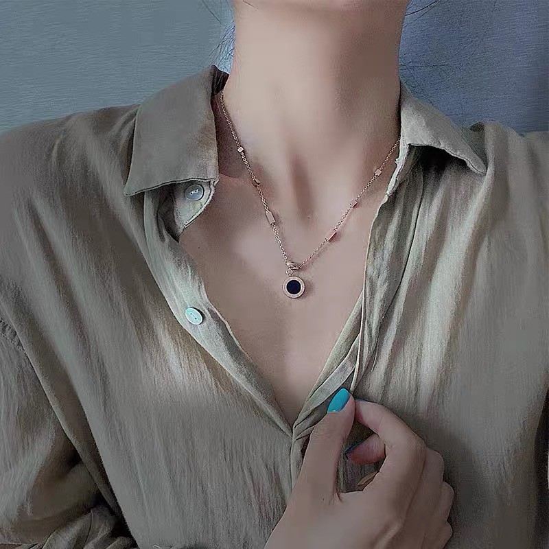 Dây Chuyền Mặt Đá Mã Não Đen Phong Cách Âu Mỹ Thời Trang
