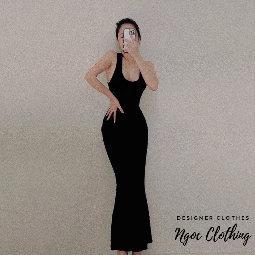 Váy dài ba lổ khoét lưng NGOCCLOTHING nữ  Đầm cộc tay ôm body form dài đuôi cá phong cách quyến rũ, tôn dáng