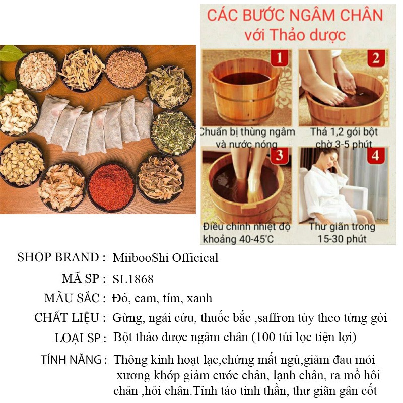 Bột ngâm chân thảo dược bột ngâm chân thuốc bắc đông y đóng gói giúp lưu thông khí huyết (100 túi lọc nhỏ)