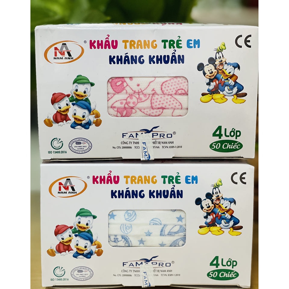 [[Chính hãng]]-khẩu trang trẻ em Nam Anh Famapro giấy kháng khuẩn cao cấp dành cho e bé hộp 50 cái