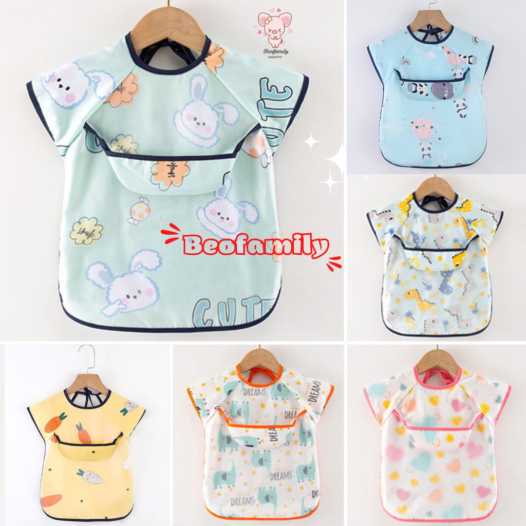 Áo yếm ăn dặm cộc tay mùa hè, dài tay chống thấm, có máng hứng, Áo yếm ăn dặm BLW- Beofamily