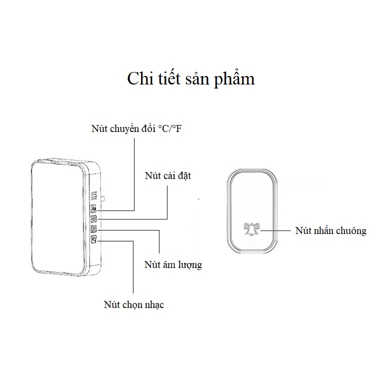 Chuông cửa không dây kiêm đồng hồ đo nhiệt độ độ ẩm Aibont T295-BB