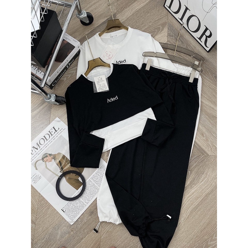 Set 3 món thể thao thêu chữ croptop quần boom TH266