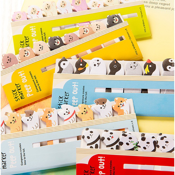 【JY】160 Tờ Miếng Dán Đánh Dấu Trang Sách Hình Động Vật Hoạt Hình N times Cho Văn Phòng Phẩm