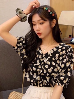 🔅Áo Cổ V Dún Ngực Hoa Cúc