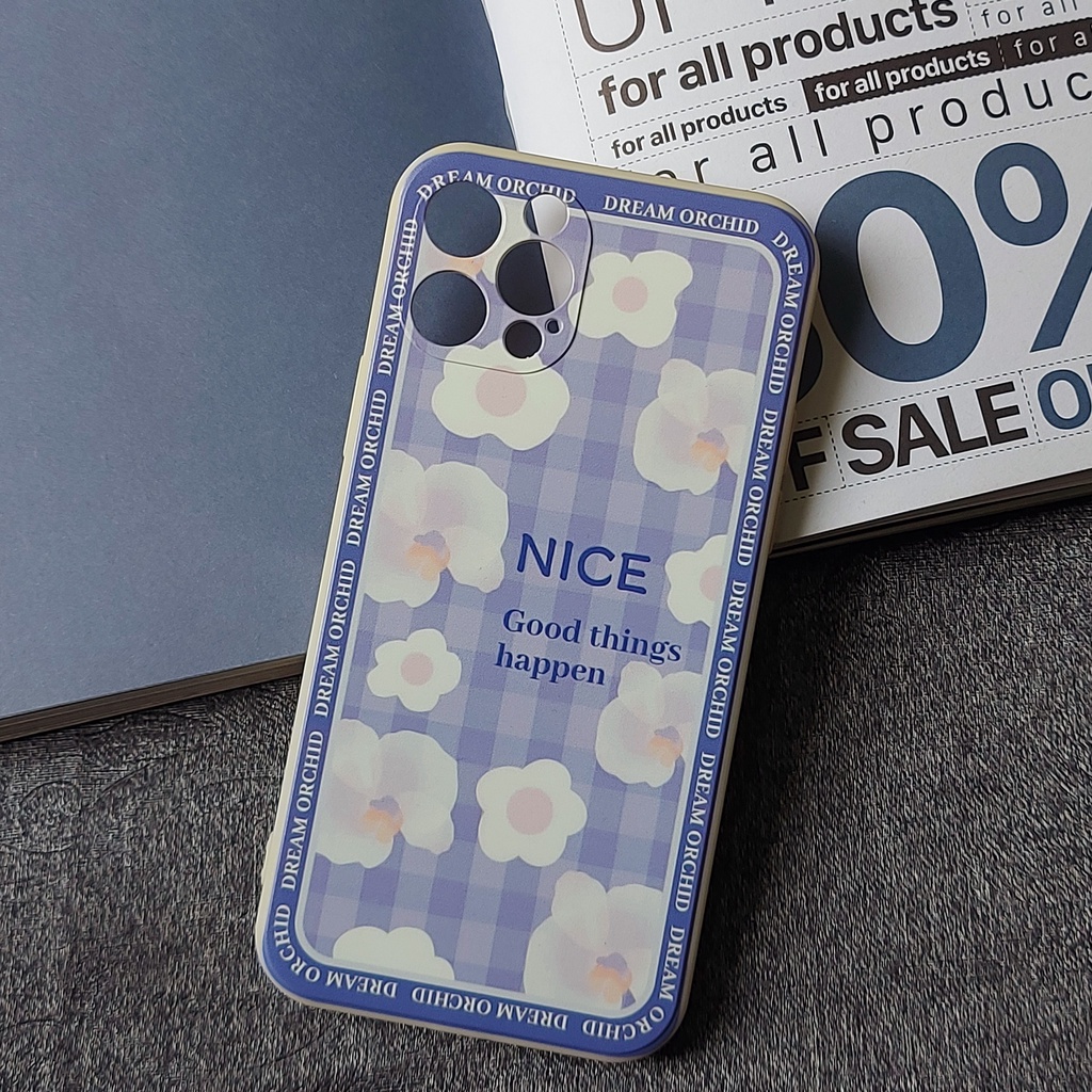 Ốp lưng Iphone viền vuông hoa trắng nền tím 7plus/8/8plus/x/xr/xs/11/12/13/pro/max/plus/promax - Tomax Case