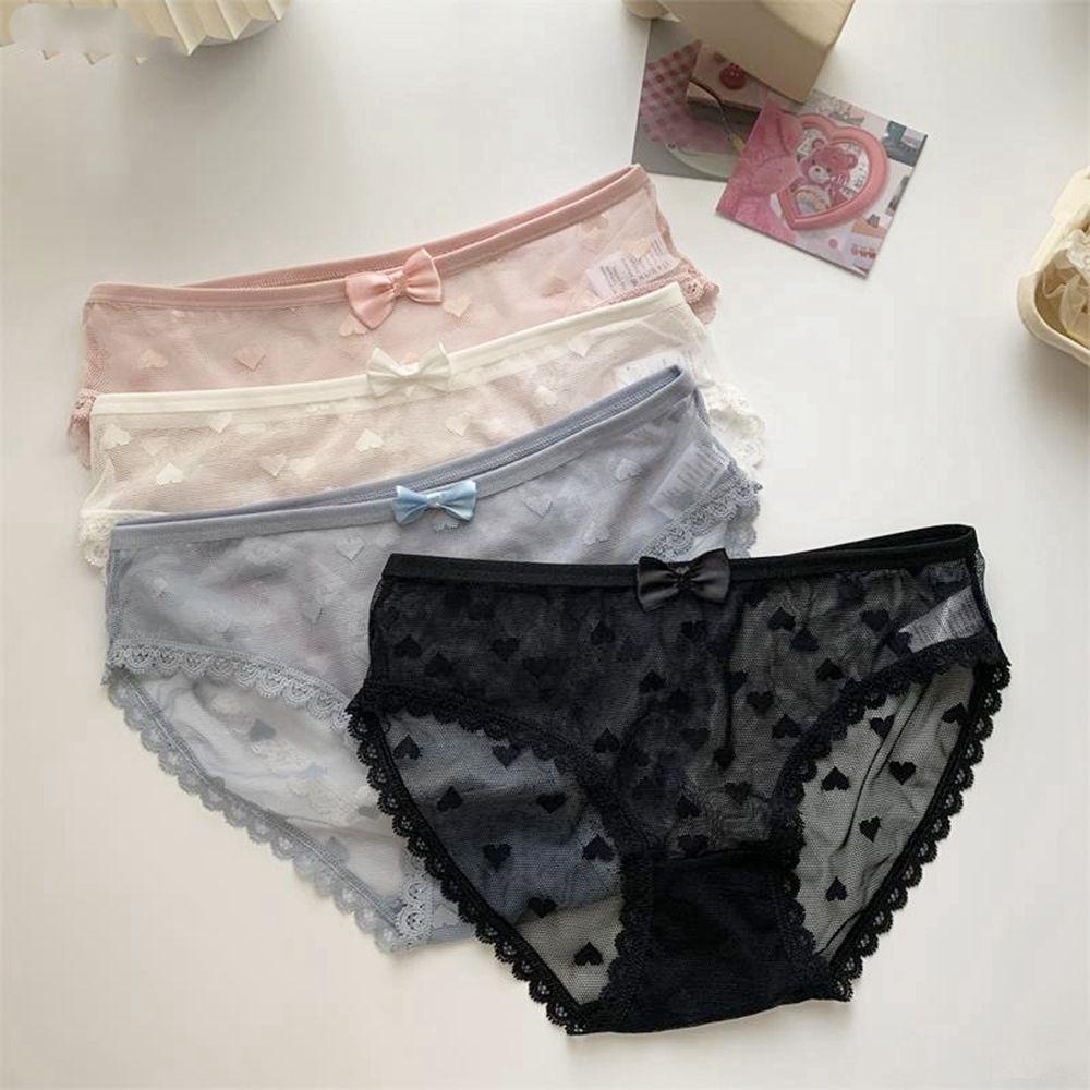 Quần Lót Cotton Phối Ren In Họa Tiết Trái Tim/Nơ Co Giãn Quyến Rũ Phong Cách Hàn Quốc Cho Nữ