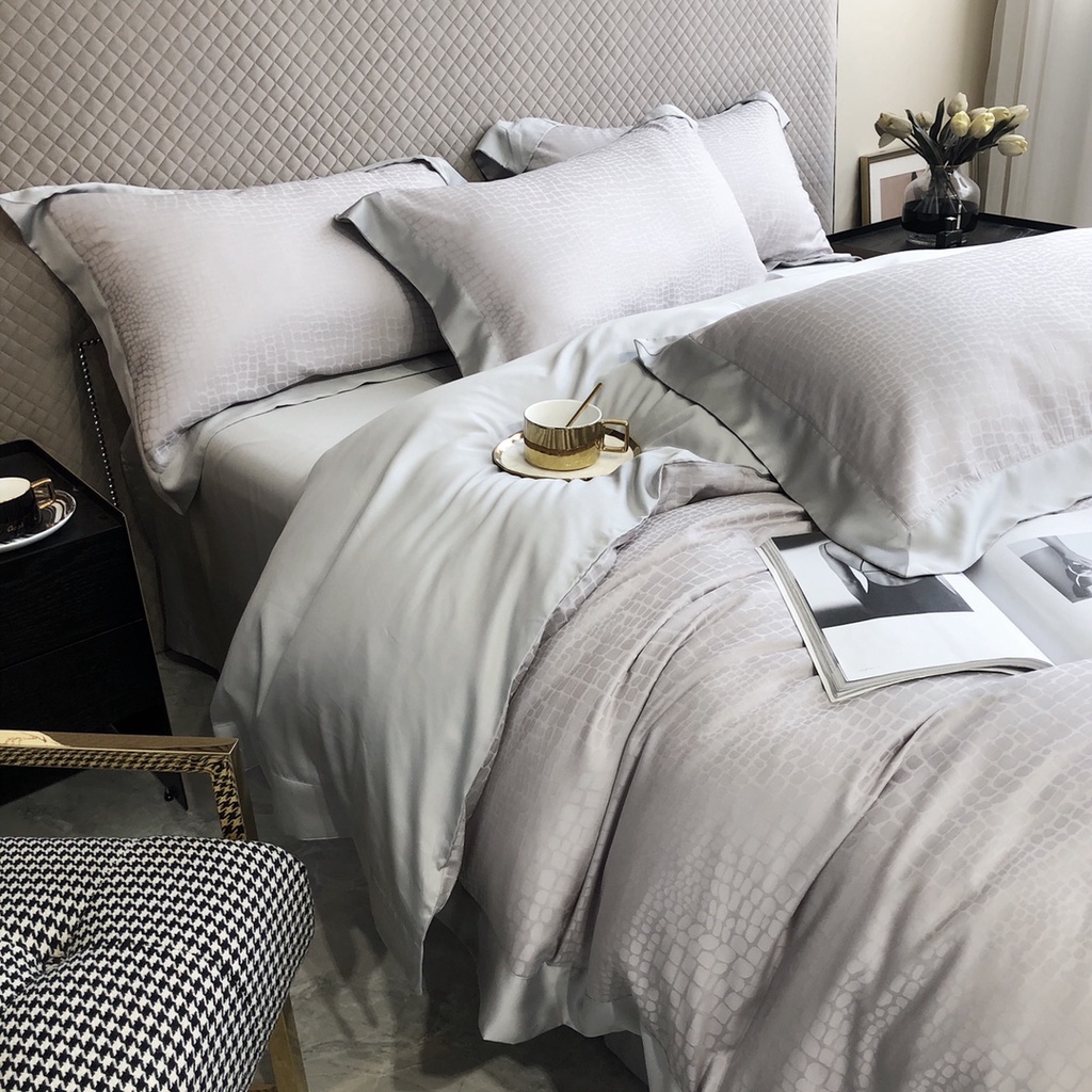 Bộ chăn ga gối vân gốm sứ 2023, 100%Tencel 120s Jacquard siêu mềm mát mịn, sang trọng, độc lạ