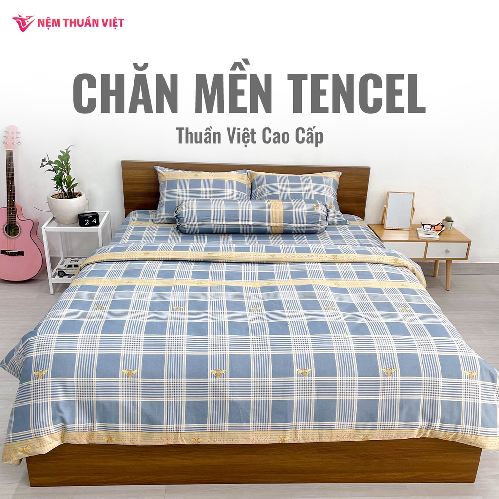Mền Tencel Thuần Việt Cao Cấp - Caro Xanh Đậm TVM04 - Kích Thước 180x200