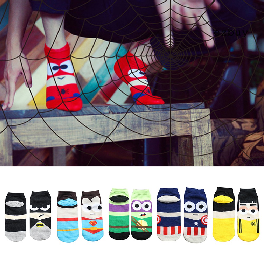 Đôi vớ unisex cổ ngắn vải cotton họa tiết siêu anh hùng thời trang độc đáo dành cho các cặp đôi