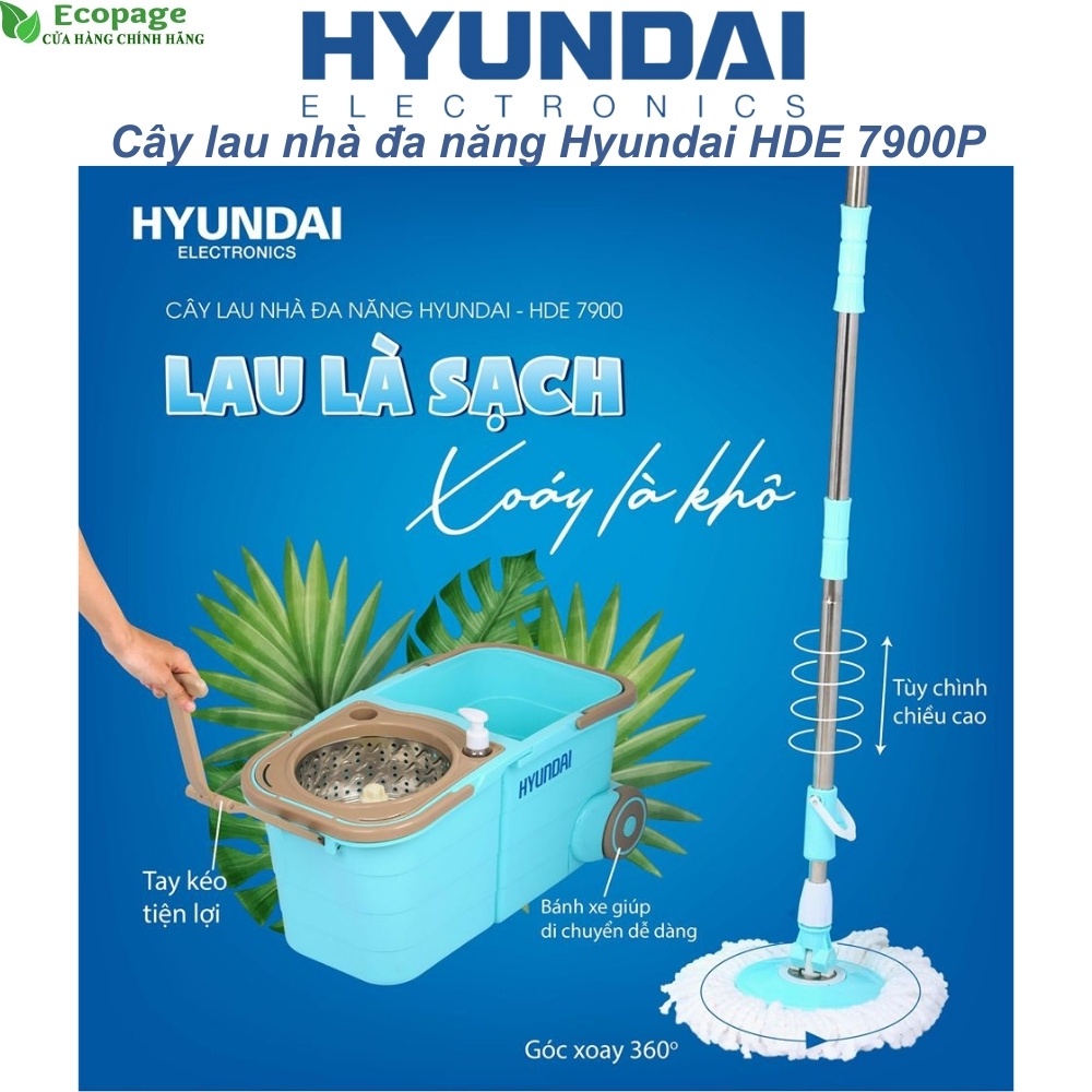 Cây Lau Nhà Đa Năng Hyundai HDE 7900P Gấp Gọn Xoay 360 độ, Dụng Cụ Làm Sạch Sàn Nhà, Vắt Siêu Khô