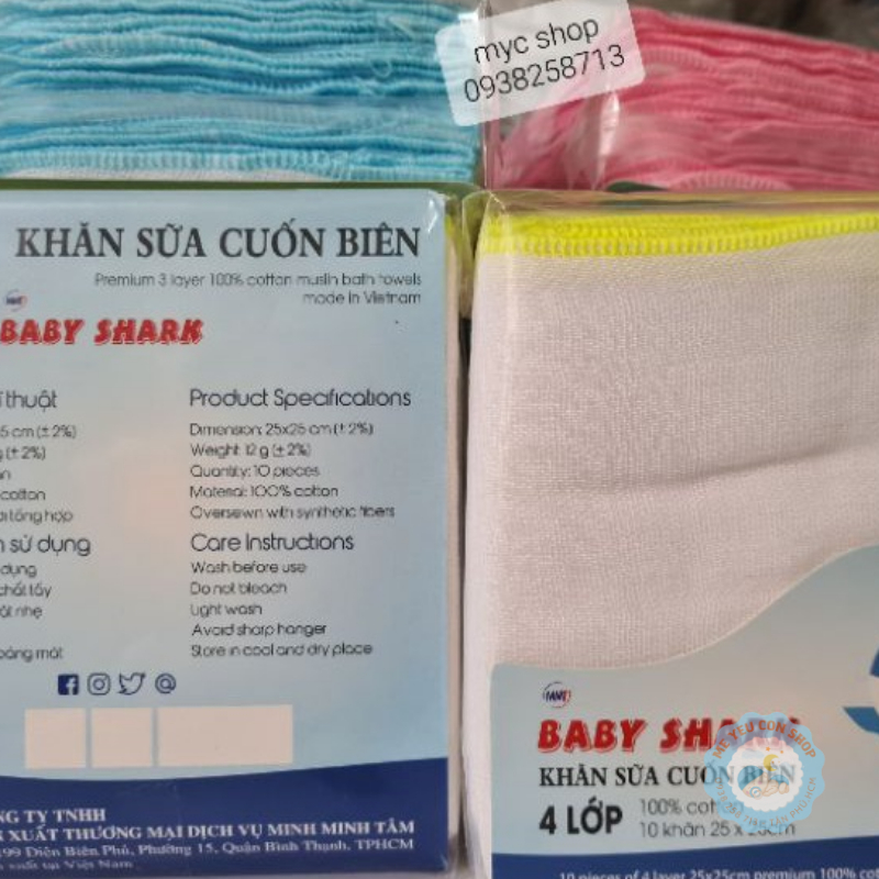 Set 10 Khăn Sữa  HotGa 5 Lớp / Baby Shark 4 Lớp