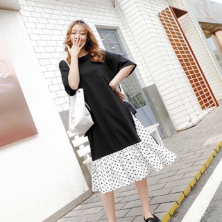 [38kg-120kg] Đầm Bigsize. Đầm Suông dáng dài phối chấm bi MS807. Inbox để được shop tư vấn size