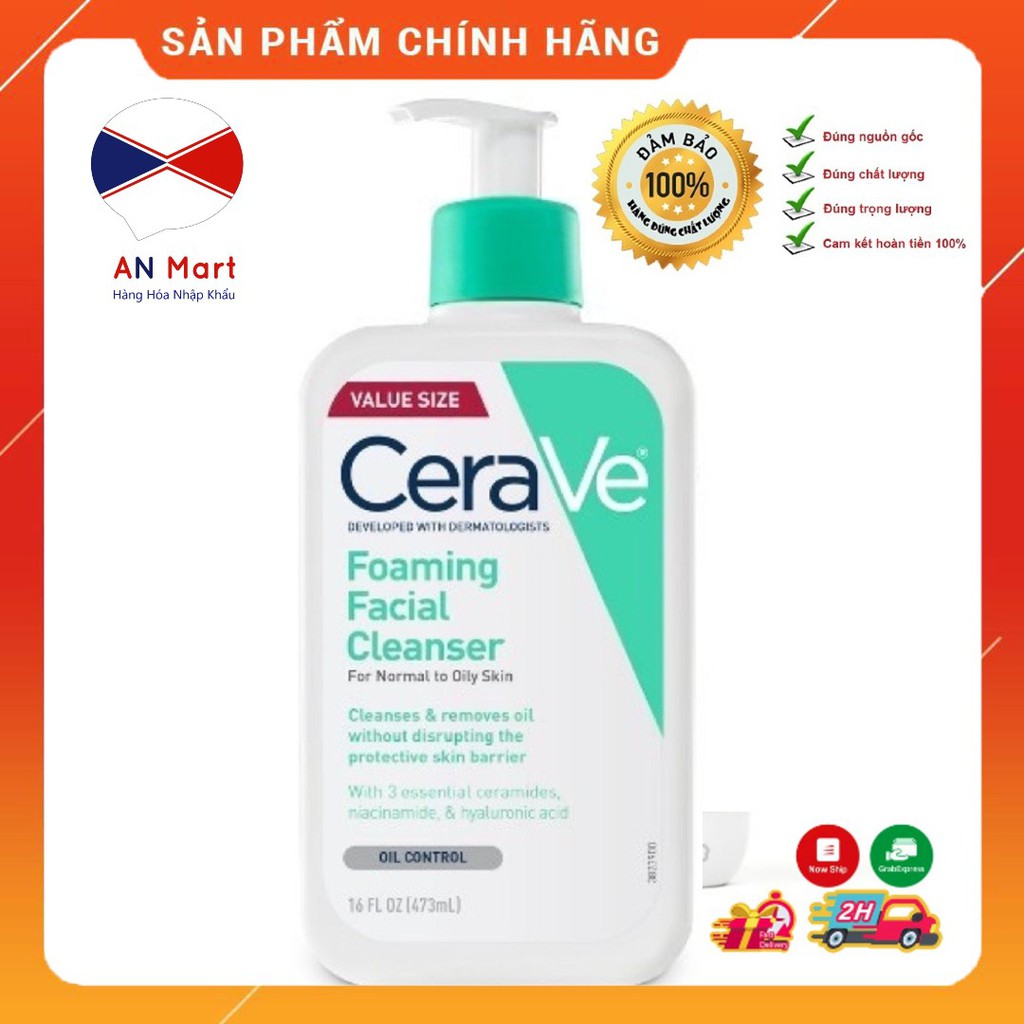 473ml - Sữa Rửa Mặt Cerave Foaming Facial Cleanser Cho Da Dầu, Da Mụn, Da Hỗn Hợp Nhập Khẩu Nội Địa Úc An mart | BigBuy360 - bigbuy360.vn