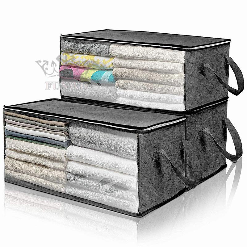 【FUNWD】Non-woven foldable storage bag wardrobe space saving clothes storage box portable portable zipper bag