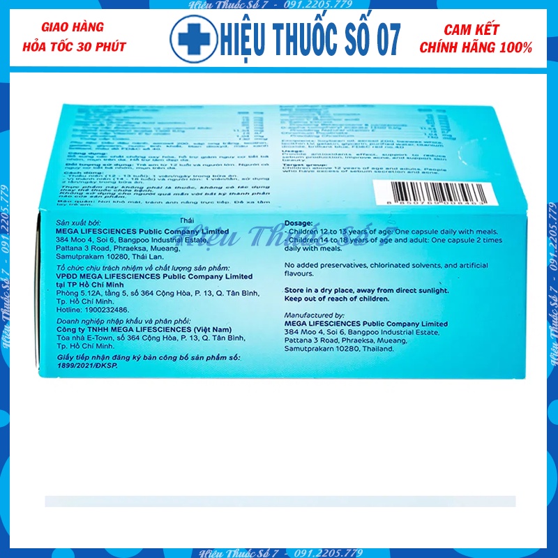 Viên uống hỗ trợ giảm tiết bã nhờn và ngăn ngừa mụn ACNACARE hộp 30 viên nang mềm