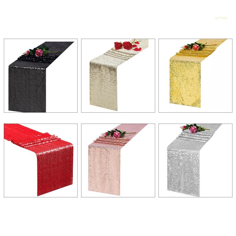 QQ Khăn Trải Bàn Hình Chữ Nhật Dài Đính Kim Sa Lấp Lánh Trang Trí Bàn Tiệc Giáng Sinh