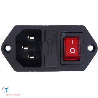 Đầu Jack Nguồn AC09 3 Chân 220V Có Công Tắc Và Khe Cắm Cầu Chì