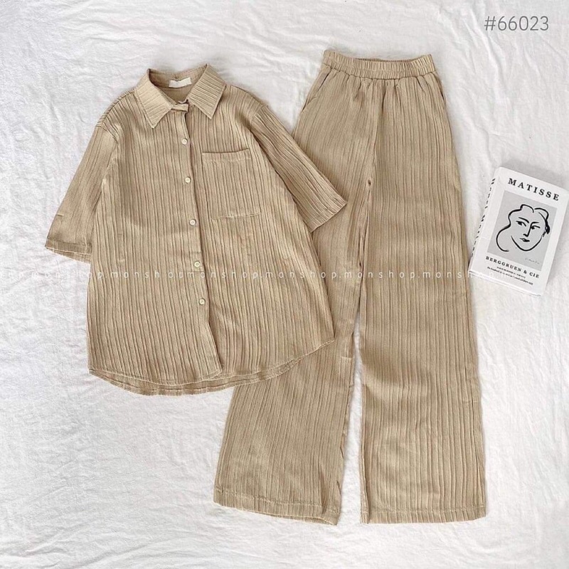 Sét đũi gân sơ mi  quần suông  Bigsize