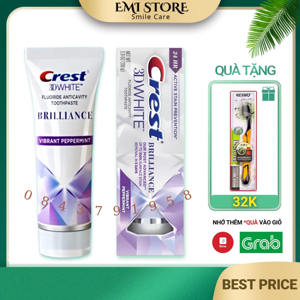 Kem đánh răng Crest 3D White - Răng trắng sáng tự nhiên, bảo vệ men răng 24h