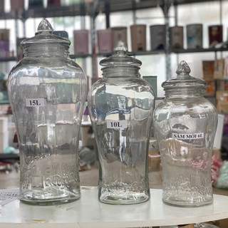 Bình Thủy Tinh ngâm rươu không Vòi và có vòi  chân mây - Dung tích - 10L