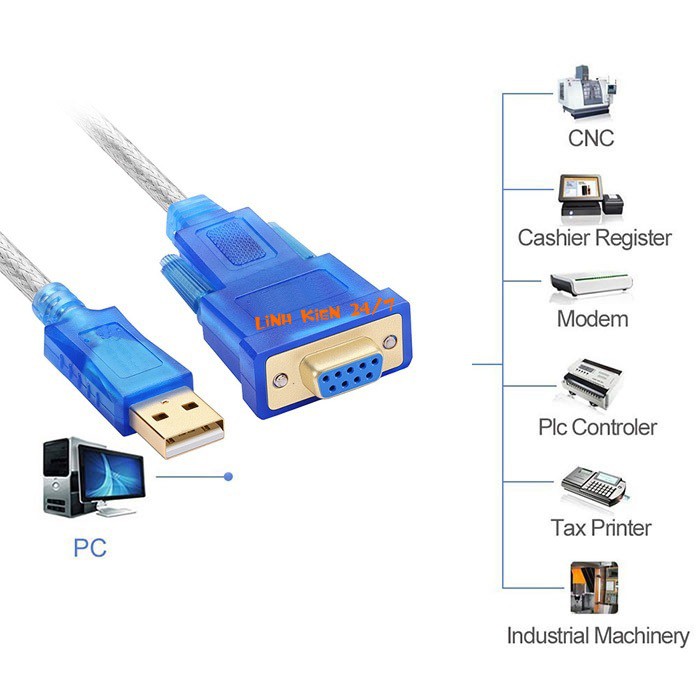 Dây Cáp Chuyển USB Sang RS232 Cổng Com 9 Chân Cái HL340