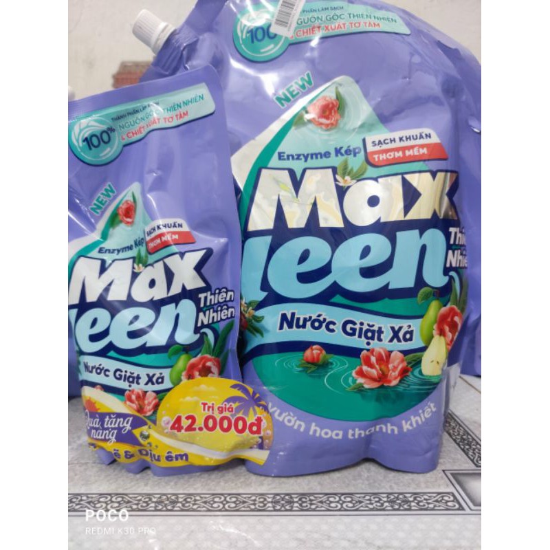 Nước giặt xả Maxkleen hương vườn hoa thanh khiết túi 2.2kg- Tặng kèm túi 600g
