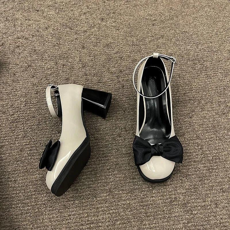 Giày Cao Gót Da Đế Dày Cài Khóa Đính Nơ Phong Cách Pháp Thời Trang Xuân Hè Dành Cho Nữ 2022