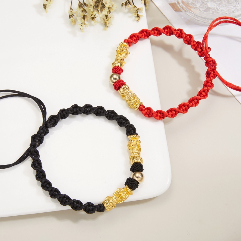 Vòng Tay Dây May Mắn Mặt Pixiu Phong Cách Trung Hoa Dành Cho Nam Và Nữ