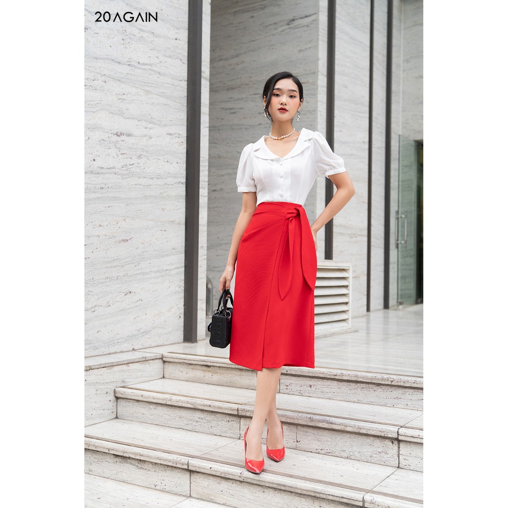 Chân váy dài vạt chồng thắt nơ 20 AGAIN, thiết kế phong cách công sở thanh lịch, nữ tính JDA0902