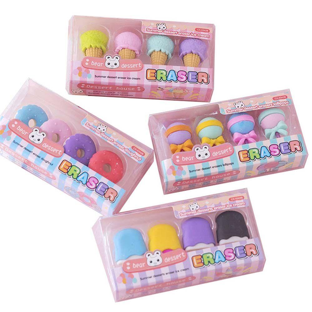 Bộ 4 Cục Tẩy Hình Cây Kem / Kẹo Mút / Bánh Donut Dành Cho Học Sinh / Nhân Viên Văn Phòng