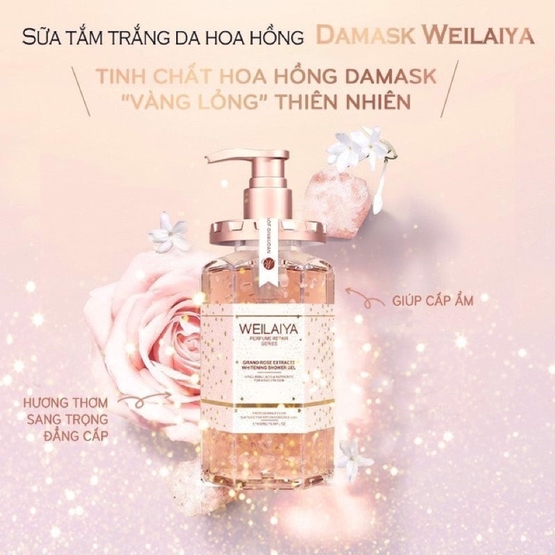 Sữa tắm Weilaiya trắng da cánh hoa hồng Damask 450ml