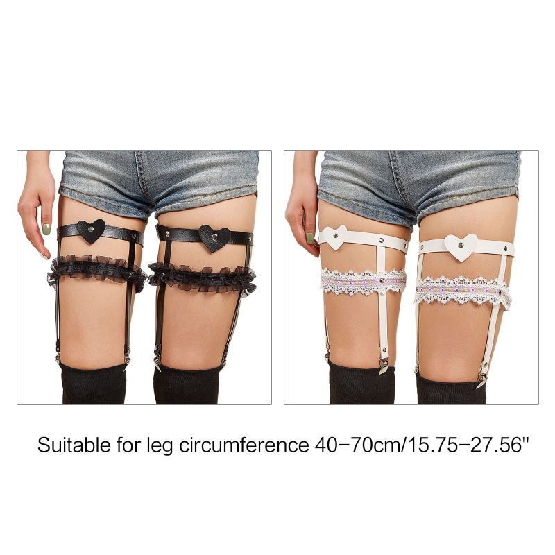 Dây Nịt Da PU Phối Ren Và Kẹp Hợp Kim Màu Đen Phong Cách Punk Cá Tính Dành Cho Nữ