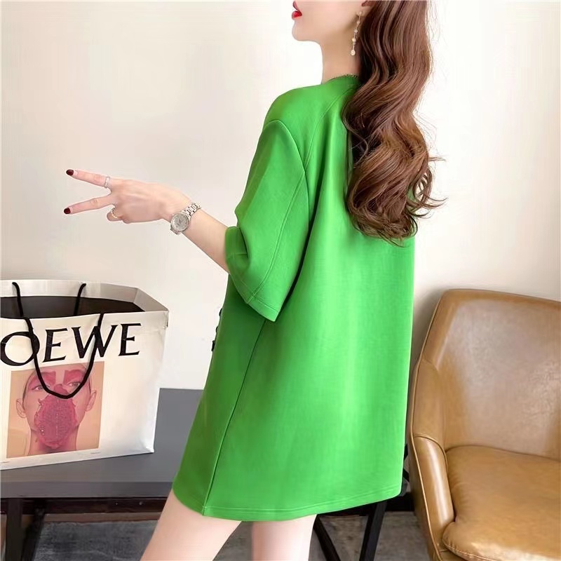 Áo Thun Tay Lỡ Dáng Rộng Thêu Họa Tiết Hoạt Hình Thời Trang Mùa Hè Cho Nữ