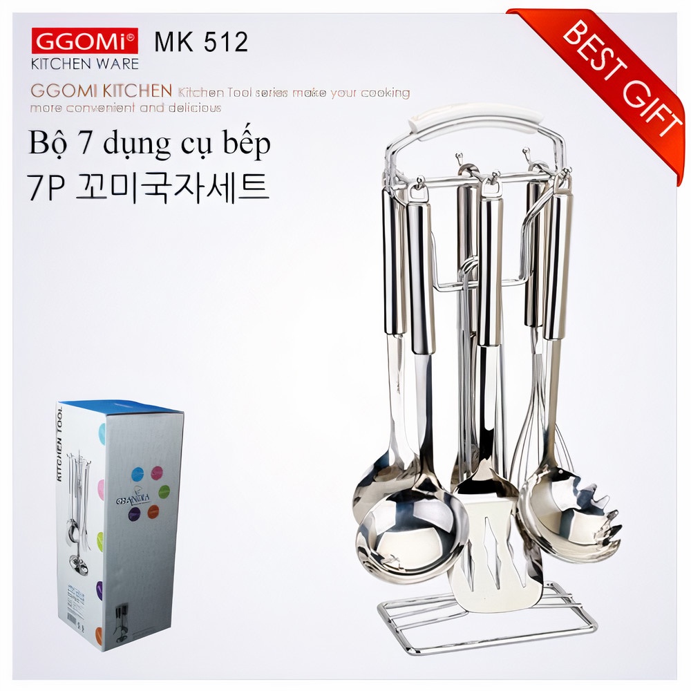 [HÀNG CHÍNH HÃNG]Bộ 7 dụng cụ chuyên dùng nhà bếp bằng inox304 bề mặt sáng bóng, thép không gỉ của GGOMi Hàn Quốc MK512