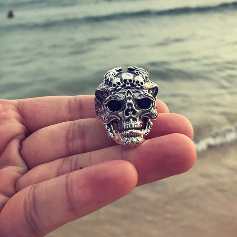 Nhẫn Hình Bộ Xương Cá Tính Phong Cách Gothic