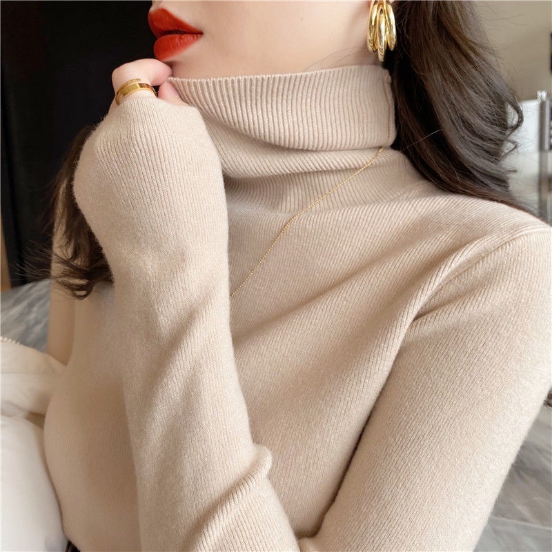 Áo dệt kim tay dài cổ cao phong cách thu đông thời trang cho nữ