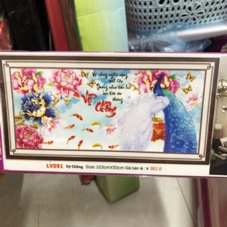 TRANH ĐÍNH ĐÁ Vợ Chồng Công Mẫu Đơn ABC Lavender LV091
