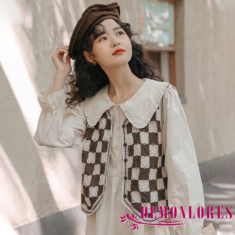 Áo khoác cardigan dệt kim dáng rộng màu sắc tương phản phối nút đơn giản cho nữ