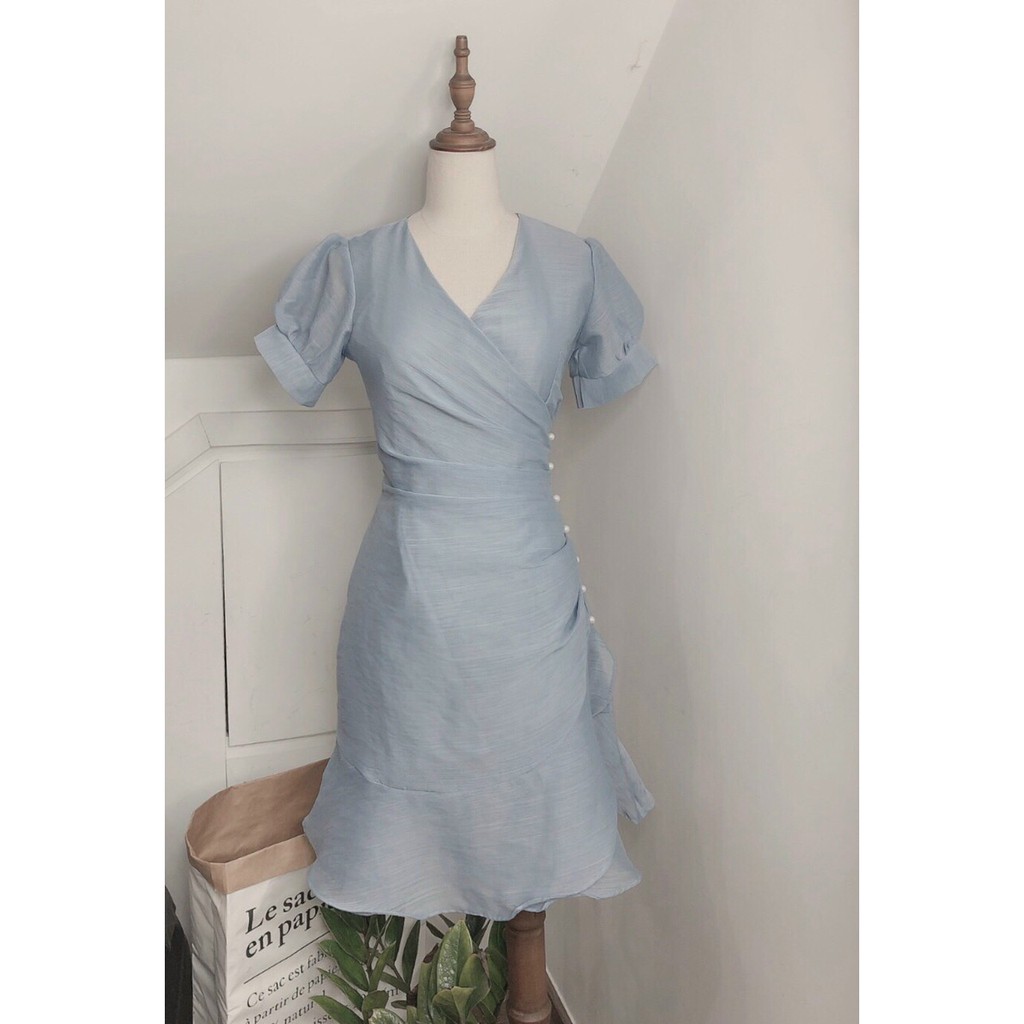 Đầm Dáng Xòe ❤️FREESHIP❤️ Cổ Chéo Xếp Ly Eo Đính Hạt | BigBuy360 - bigbuy360.vn