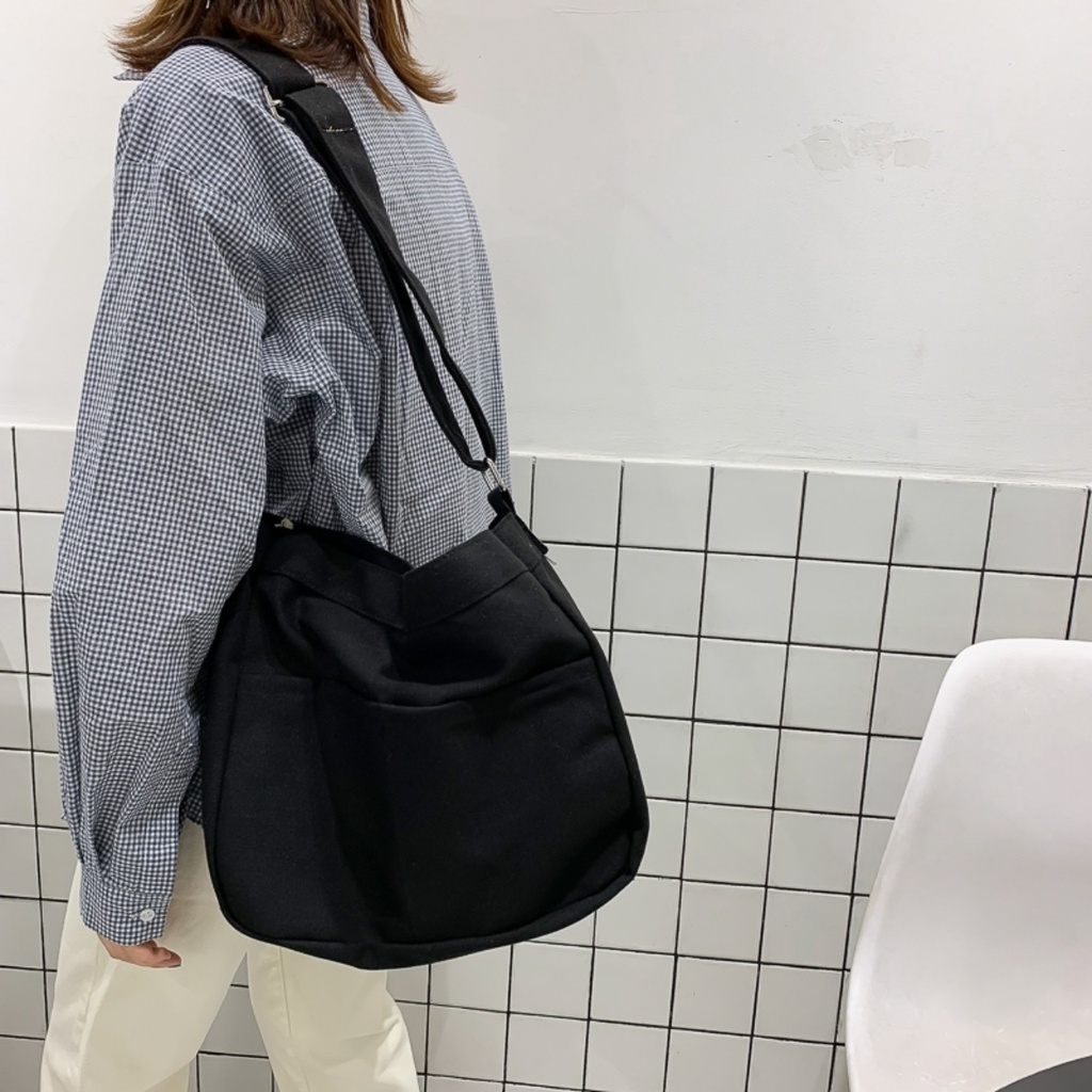 Túi vải đeo chéo nhiều ngăn, túi tote vải canvas giá rẻ đi học đi chơi