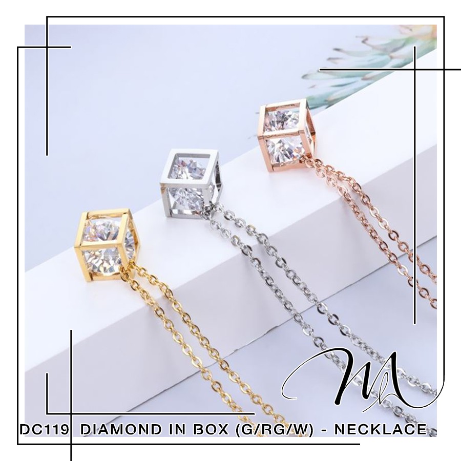 Dây chuyền nữ Titan không gỉ mặt hình lập phương lồng đá sang trọng - Măng’s House DC119