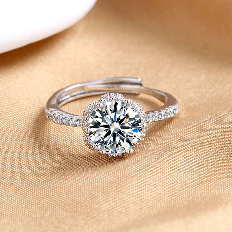 Nhẫn Hở Mạ Bạch Kim Đính Kim Cương Cổ Điển Cho Nữ